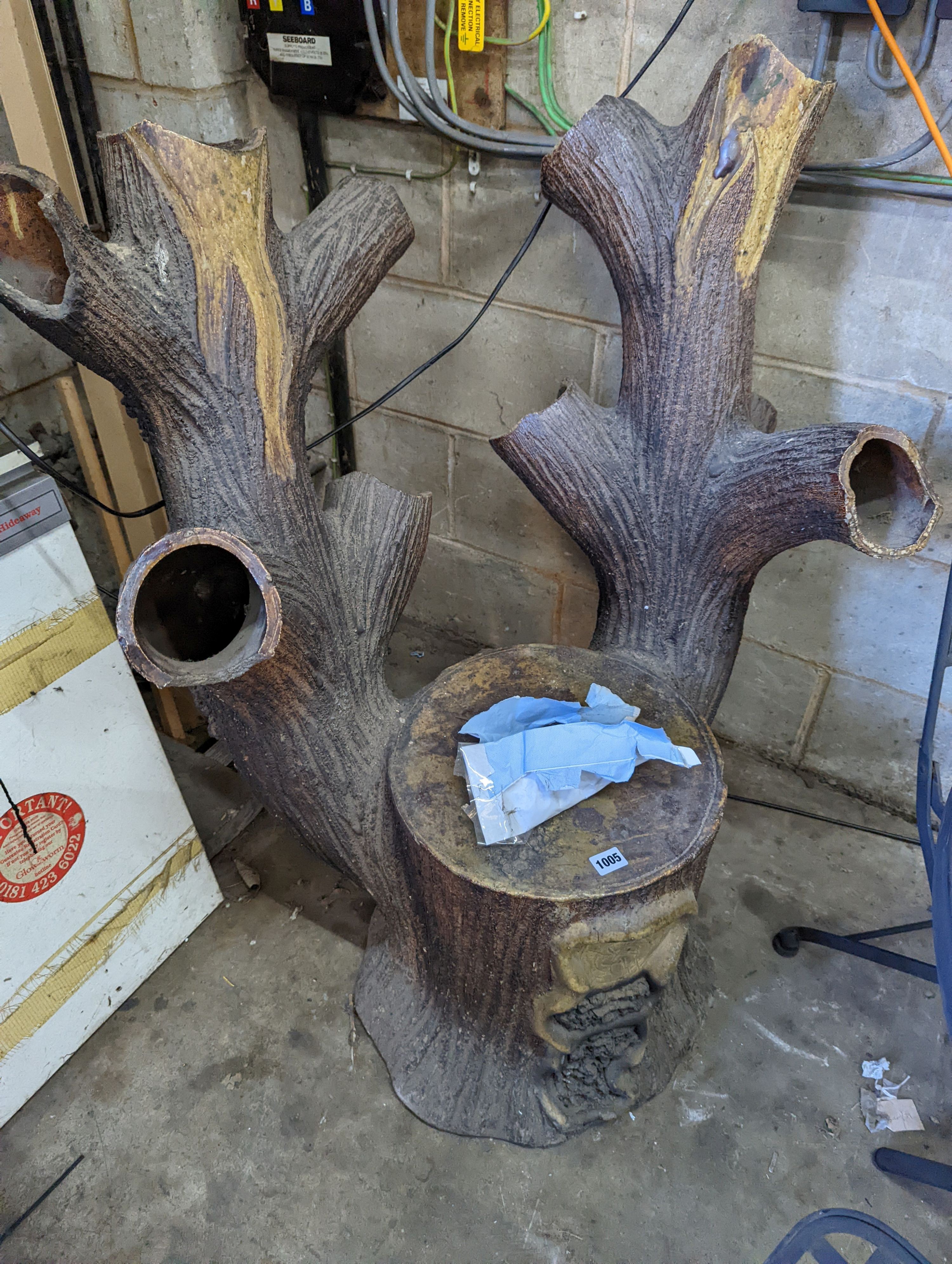 A Victorian glazed earthenware naturalistic garden seat and planter, width 84cm, depth 55cm, height 95cm